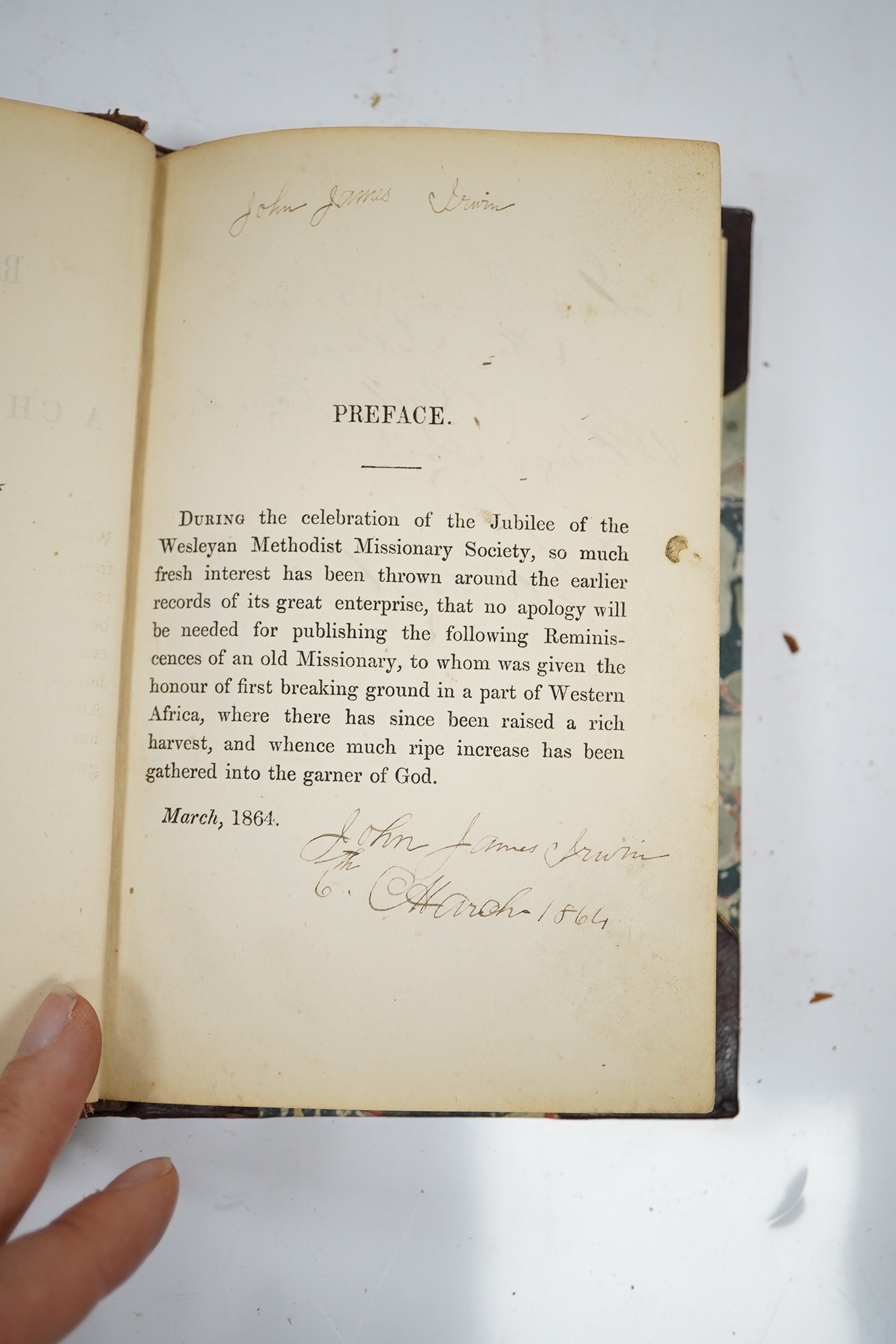 Morgan, Rev. John - Reminiscenes of the Founding of a Christian Mission on The Gambia. newly rebound half calf and marbled boards, sm.8vo. Wesleyan Mission House, 1864